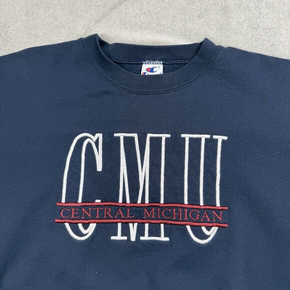 Vintage Central Michigan Mens Sweatshirt 2XL Blue Crewneck Pullover CMU Champion - Picture 6 of 8